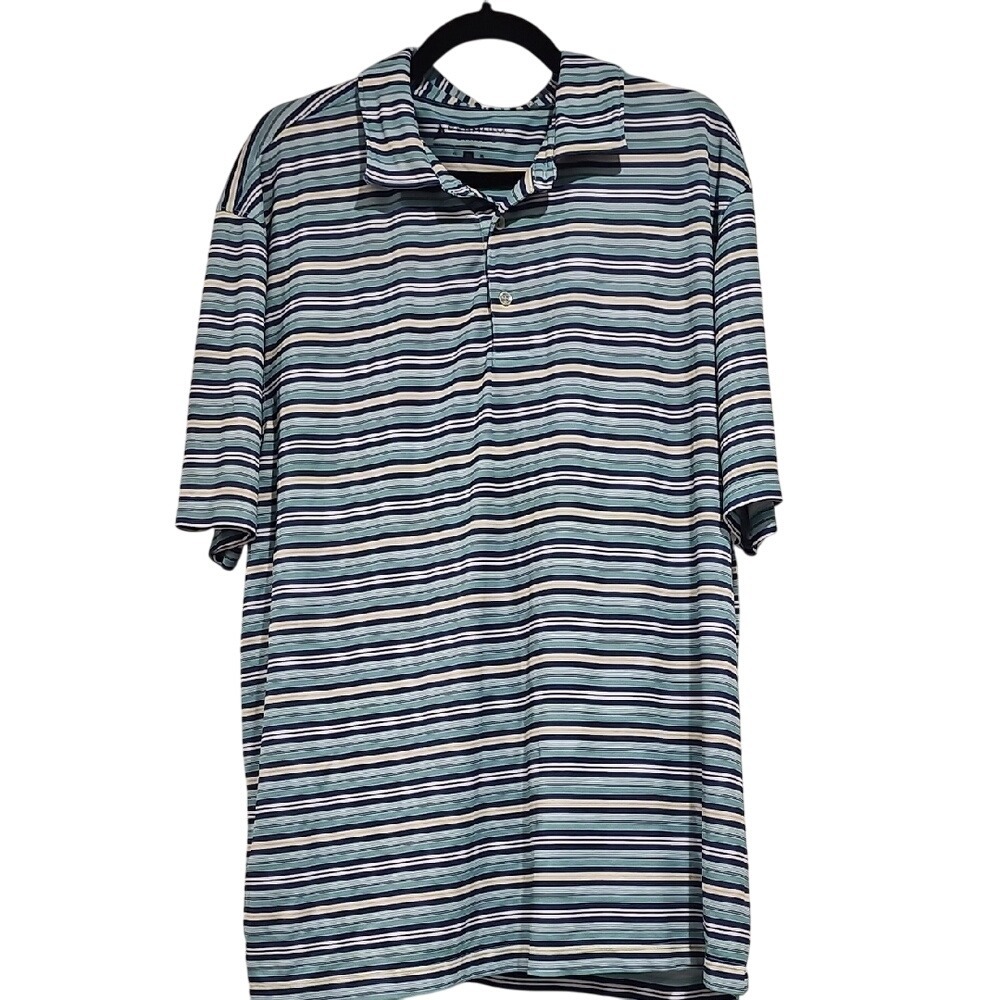 Bermuda Sands Golf Classic Blue, Yellow and White Striped Polo Shirt XL